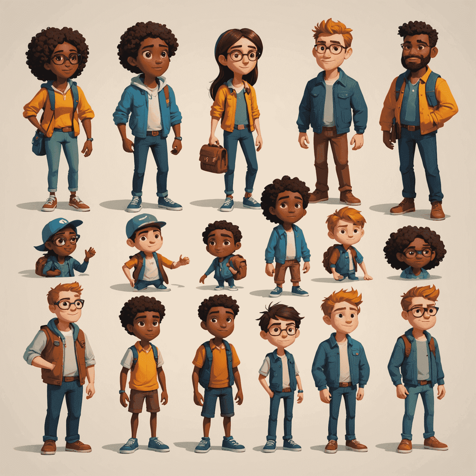 Illustration of diverse 2D characters in various styles and poses, showcasing unique designs and expressions