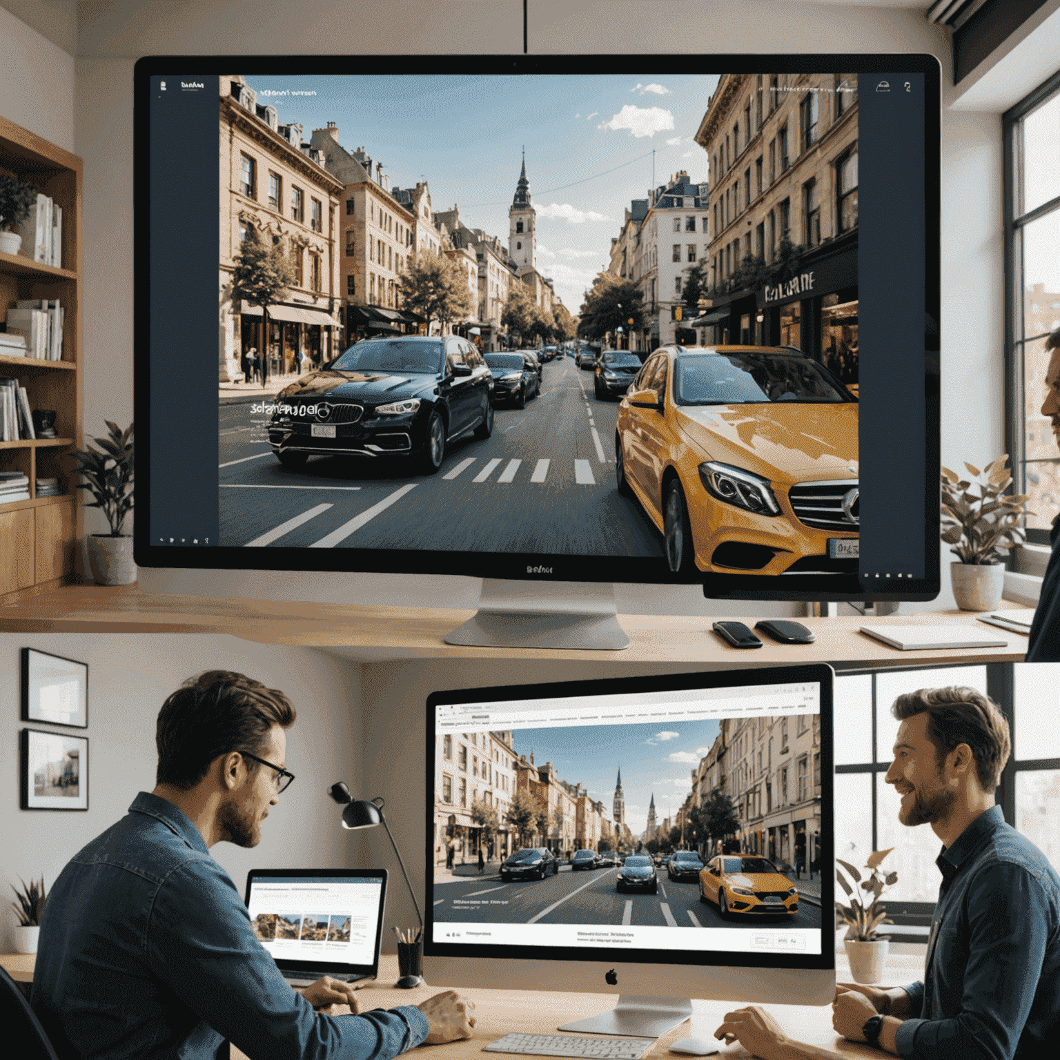 Split-screen showing before and after scenes of a marketing campaign: traditional static ad vs. engaging 2D animated ad with increased viewer engagement metrics